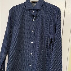 Bonobos cotton Men's Navy Blue White Dots Patterned Long Sleeve Shirt size 16/34